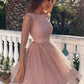 Scoop Sleeves A-Line/Princess Ruffles 3/4 Short/Mini Homecoming Dresses