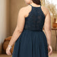 Athena A-line V-Neck Short/Mini Chiffon Lace Homecoming Dress DLP0020502