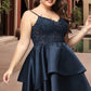 Mariana A-line V-Neck Short/Mini Lace Satin Homecoming Dress DLP0020504