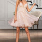 Lucile A-line V-Neck Short/Mini Lace Tulle Homecoming Dress With Sequins DLP0020500