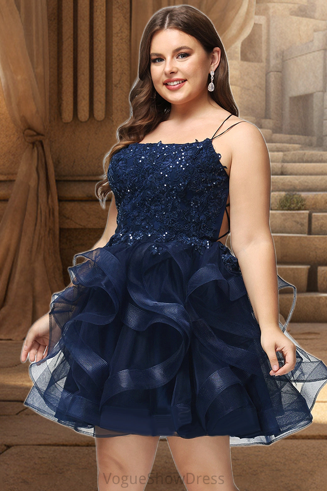 Allison Ball-Gown/Princess Scoop Short/Mini Lace Tulle Homecoming Dress With Sequins DLP0020510