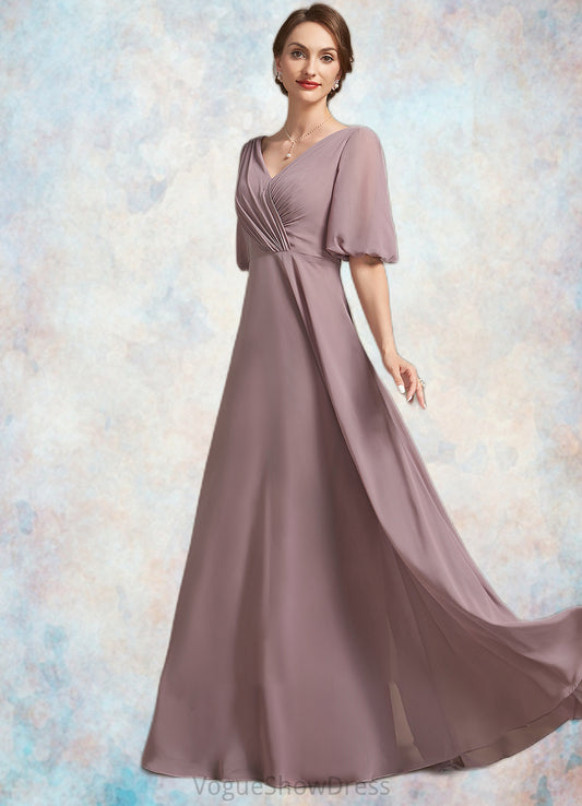 Sam A-Line V-neck Floor-Length Chiffon Mother of the Bride Dress With Ruffle DL126P0014992