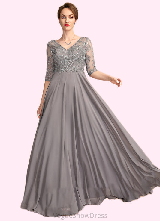 Alivia A-Line V-neck Floor-Length Chiffon Lace Mother of the Bride Dress With Sequins DL126P0014999