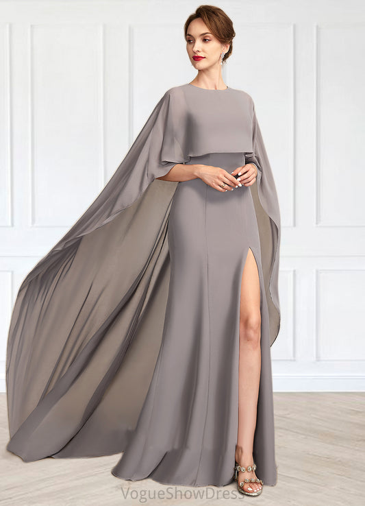 Riley Sheath/Column Scoop Neck Sweep Train Chiffon Mother of the Bride Dress With Split Front DL126P0015000