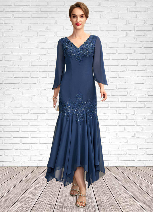 Skylar Trumpet/Mermaid V-neck Ankle-Length Chiffon Mother of the Bride Dress With Appliques Lace Sequins DL126P0015009