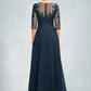Ainsley A-Line V-neck Floor-Length Chiffon Lace Mother of the Bride Dress With Sequins Split Front DL126P0015014
