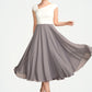 Muriel A-Line V-neck Tea-Length Chiffon Mother of the Bride Dress With Ruffle Beading Sequins DL126P0015016