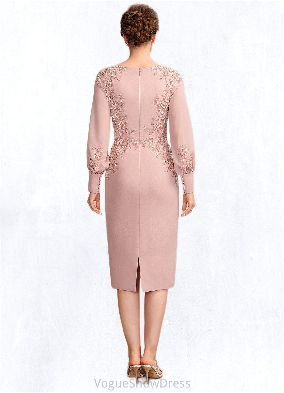 Leah Sheath/Column Scoop Neck Knee-Length Chiffon Lace Mother of the Bride Dress With Beading Sequins DL126P0015020