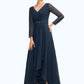 Leah A-Line V-neck Asymmetrical Chiffon Mother of the Bride Dress With Ruffle Beading Bow(s) DL126P0015021