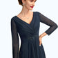 Leah A-Line V-neck Asymmetrical Chiffon Mother of the Bride Dress With Ruffle Beading Bow(s) DL126P0015021