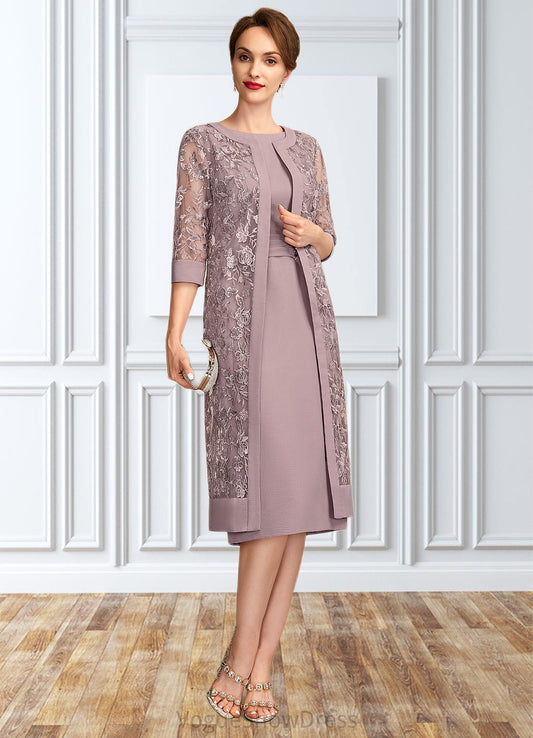 Aylin Sheath/Column Scoop Neck Knee-Length Chiffon Mother of the Bride Dress With Ruffle Sequins DL126P0015023