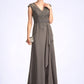 Ariella A-Line V-neck Floor-Length Chiffon Lace Mother of the Bride Dress With Beading Sequins Cascading Ruffles DL126P0015030