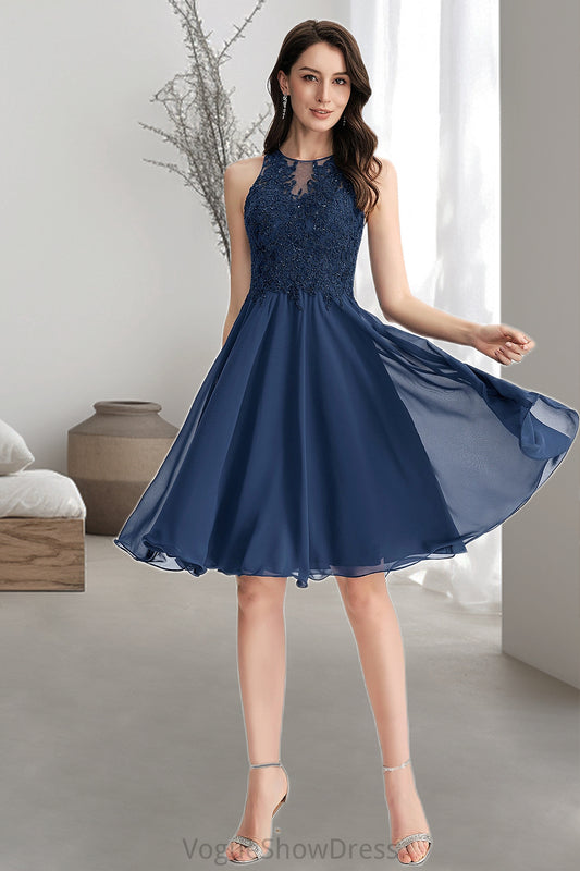 Juliette A-line Scoop Knee-Length Chiffon Lace Homecoming Dress With Beading DLP0020515