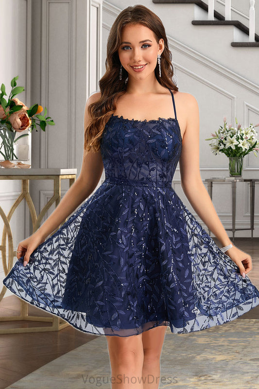 Valentina A-line Scoop Short/Mini Lace Homecoming Dress With Sequins DLP0020461