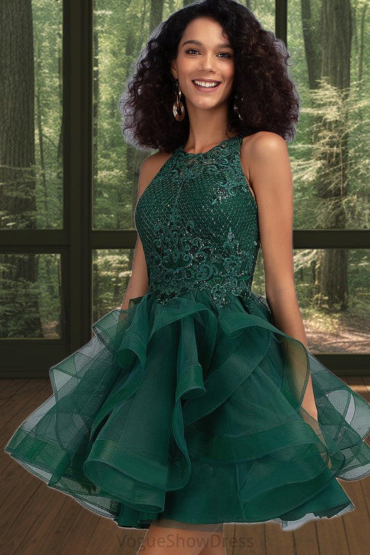 Camila Ball-Gown/Princess Scoop Short/Mini Lace Tulle Homecoming Dress With Sequins DLP0020537