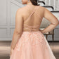 Lucile A-line V-Neck Short/Mini Lace Tulle Homecoming Dress With Sequins DLP0020500