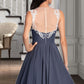 Donna A-line Scoop Short/Mini Chiffon Lace Homecoming Dress DLP0020558