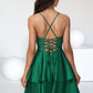 Skylar A-line V-Neck Short/Mini Lace Satin Homecoming Dress With Sequins DLP0020499