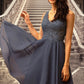 Holly A-line V-Neck Short/Mini Chiffon Lace Homecoming Dress With Beading DLP0020536