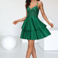 Skylar A-line V-Neck Short/Mini Lace Satin Homecoming Dress With Sequins DLP0020499