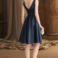 Fiona A-line V-Neck Knee-Length Lace Satin Homecoming Dress With Beading DLP0020517