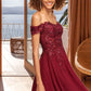 Shayna A-line Off the Shoulder Short/Mini Chiffon Lace Homecoming Dress With Sequins DLP0020528