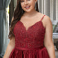 Halle A-line V-Neck Short/Mini Lace Satin Homecoming Dress With Beading DLP0020554