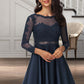 Kayden A-line Scoop Short/Mini Lace Satin Homecoming Dress DLP0020494