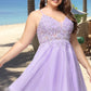 Sofia A-line V-Neck Short/Mini Lace Tulle Homecoming Dress With Beading DLP0020501
