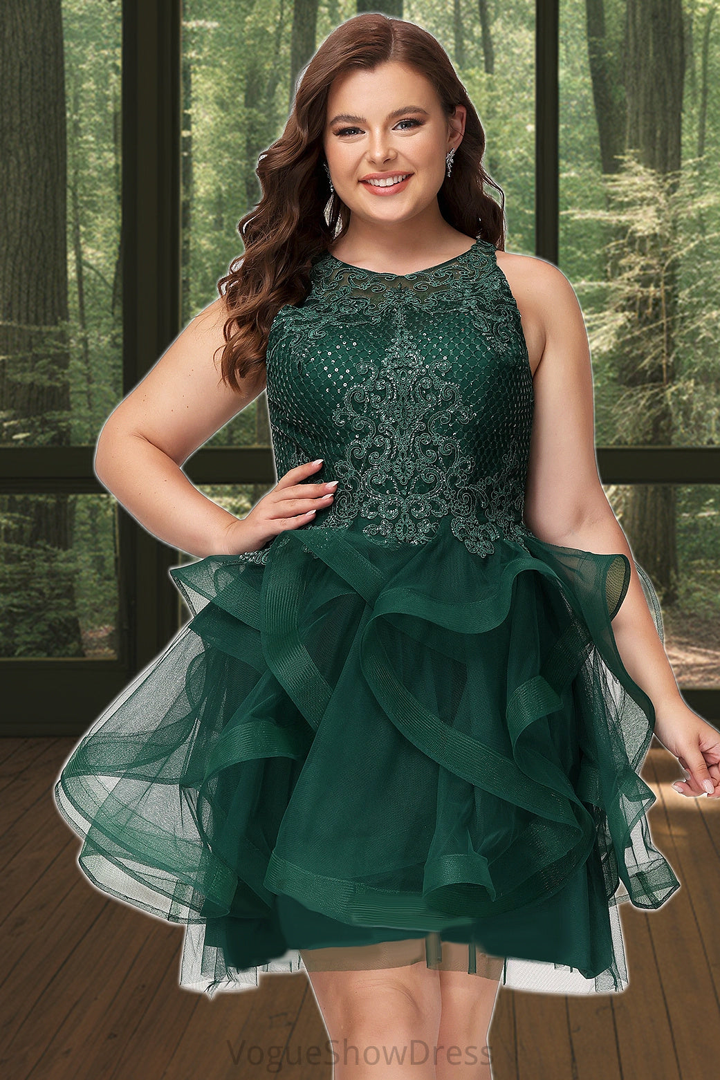 Camila Ball-Gown/Princess Scoop Short/Mini Lace Tulle Homecoming Dress With Sequins DLP0020537