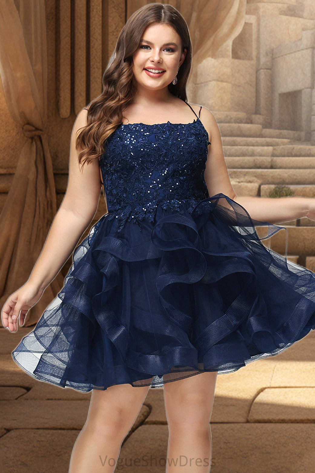 Allison Ball-Gown/Princess Scoop Short/Mini Lace Tulle Homecoming Dress With Sequins DLP0020510