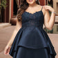 Mariana A-line V-Neck Short/Mini Lace Satin Homecoming Dress DLP0020504