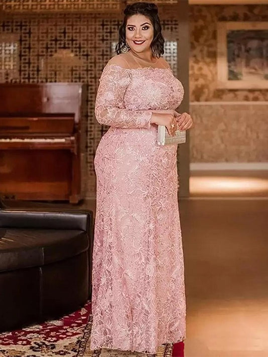 Hailee Sheath/Column Lace Applique Scoop Long Sleeves Floor-Length Mother of the Bride Dresses DLP0020399