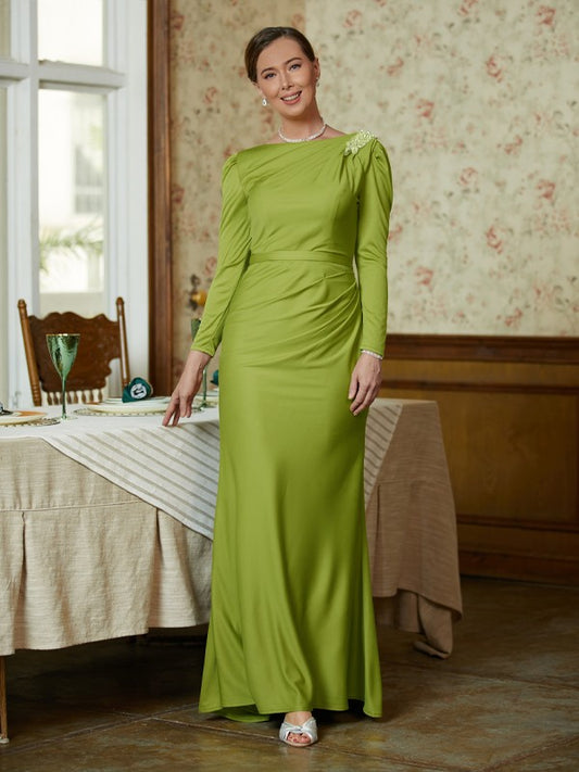 Mandy Sheath/Column Jersey Ruched Scoop Long Sleeves Floor-Length Mother of the Bride Dresses DLP0020352