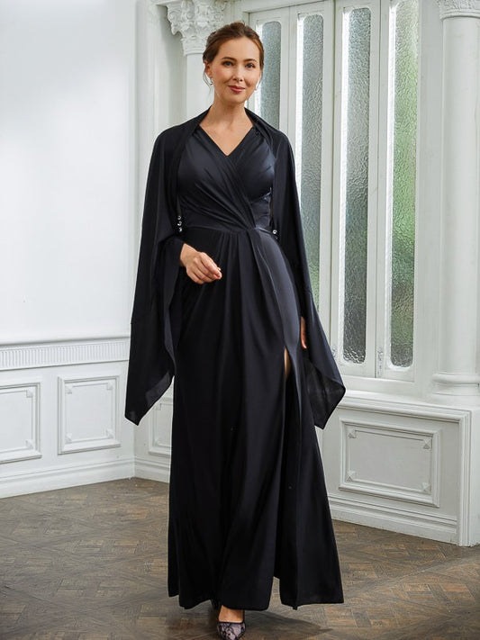 Trudie Sheath/Column Jersey Ruched V-neck Sleeveless Floor-Length Mother of the Bride Dresses DLP0020246