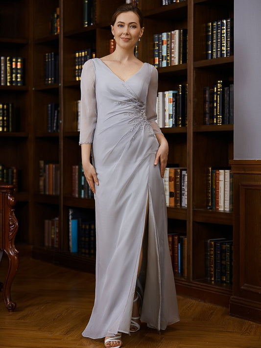 Lauryn Sheath/Column 30D Chiffon Beading V-neck 3/4 Sleeves Floor-Length Mother of the Bride Dresses DLP0020247