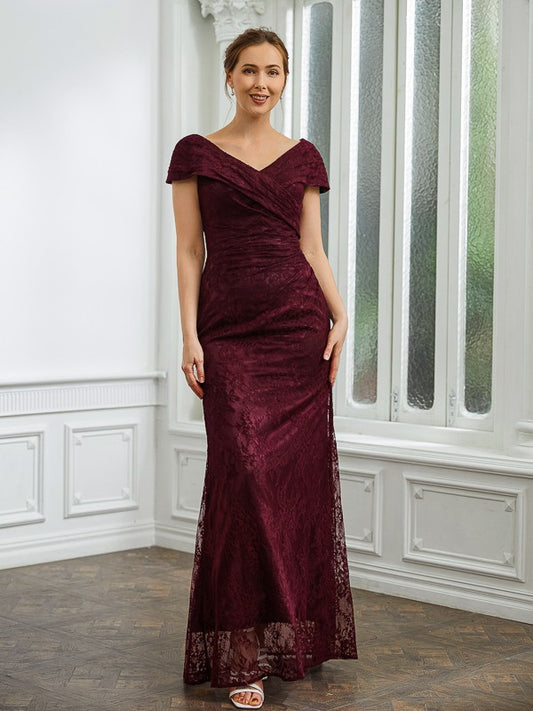 Jessie Sheath/Column Lace Ruched V-neck Short Sleeves Floor-Length Mother of the Bride Dresses DLP0020246