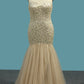 Sweetheart Mermaid Prom Dress Modest Beaded And Fitted Bodice With Tulle Skirt