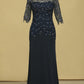 Mother Of The Bride Dresses Scoop 3/4 Length Sleeve Dark Navy Spandex & Lace With Beads