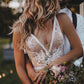 Flowy A Line V Neck Tulle Wedding Dresses with Beads Lace Appliques, Beach Bridal Dresses SRS15517