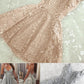 Gray A-Line Spaghetti Strap V-Neck Sleeveless Lace Homecoming Dresses Graduation Dresses