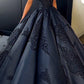 Spaghetti Straps Prom Dresses Satin A Line With Applique Floor Length