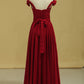 Burgundy/Maroon Prom Dresses Off The Shoulder A Line Chiffon Floor Length With Ruffles