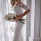 2 Pieces Ivory Lace Mermaid Off the Shoulder Wedding Dresses, Beach Wedding Gowns SRS14986