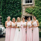 A Line Pink One Shoulder Chiffon Long Simple Bridesmaid Dresses, Wedding Party Dresses SRS15552