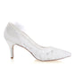 Ivory High Heels Lace Wedding Shoes with Flowers Wedding Party Shoes Wedding SRS12497