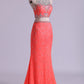 Mermaid/Trumpet Prom Dresses Two Pieces Scoop Lace With Beading