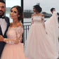 Off the Shoulder Long Sleeves Pink A-line Wedding Dresses, Blush Pink Tulle Bridal Dresses SRS15270