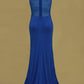 New Arrival Evening Dresses Scoop Spandex & Lace Sweep Train Mermaid