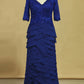 Dark Royal Blue Mother Of The Bride Dresses Chiffon V Neck With 3/4 Length Sleeves